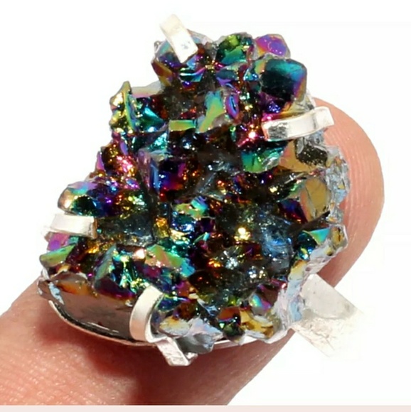New Titanium Druzy 925 Silver Ring. - Picture 8 of 8